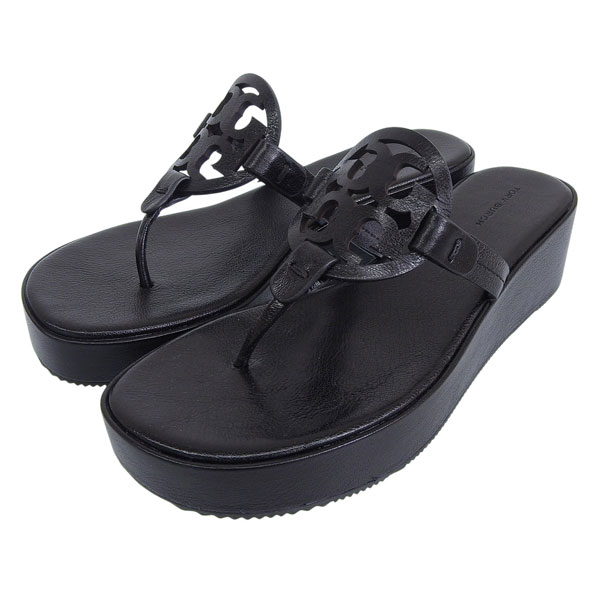 トリーバーチ 靴 レディース サンダル アウトレット 23cm レザー ブラック MILLER WEDGE 159859-00623 TORY BURCH