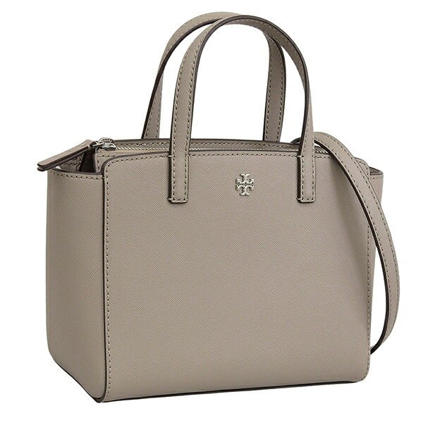 トリーバーチ バッグ レディース 2WAY ハンドバッグ ショルダーバッグ レザー グレー EMERSON MINI TOP ZIP TOTE 166228-020 TORY BURCH
