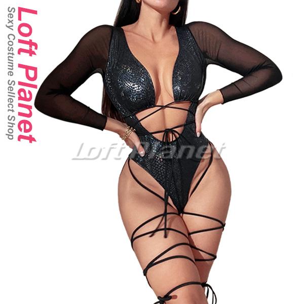 モノキニ 水着 クロコ調 ハイレグ Tバック レオタード形 ロングスリーブ ロングストラップ ブラジリアン スイムウェア 黒 GL-ZX_DY22A170の通販は 5,679円