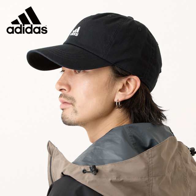 adidas 深め つば長 キャップ 綿100% つば8cm 無地 コットンツイル生地