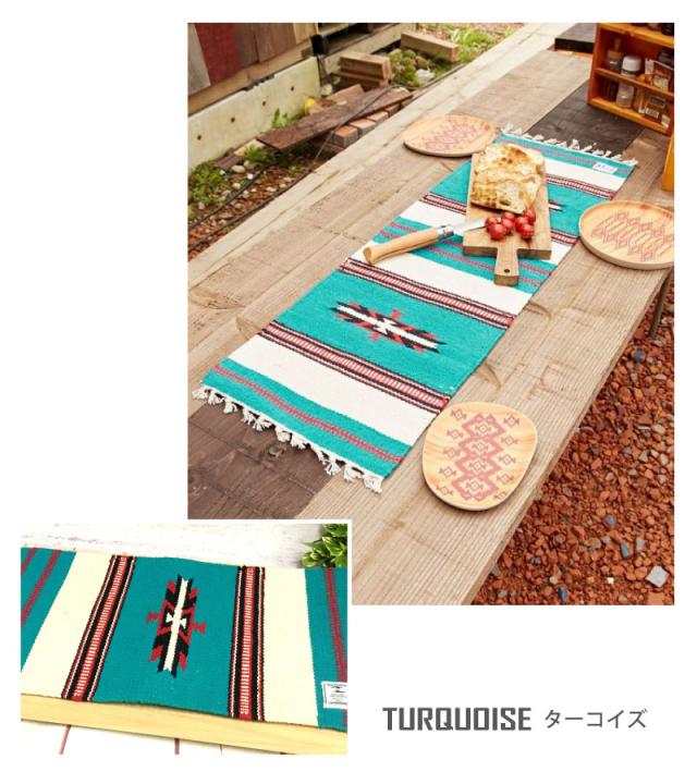 オルテガ柄ラグマット 小さめ 長方形 30×90cm タッセルつき