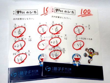 藤子 限定 ドラえもん のび太 ０or１００点 クリアファイルセットの