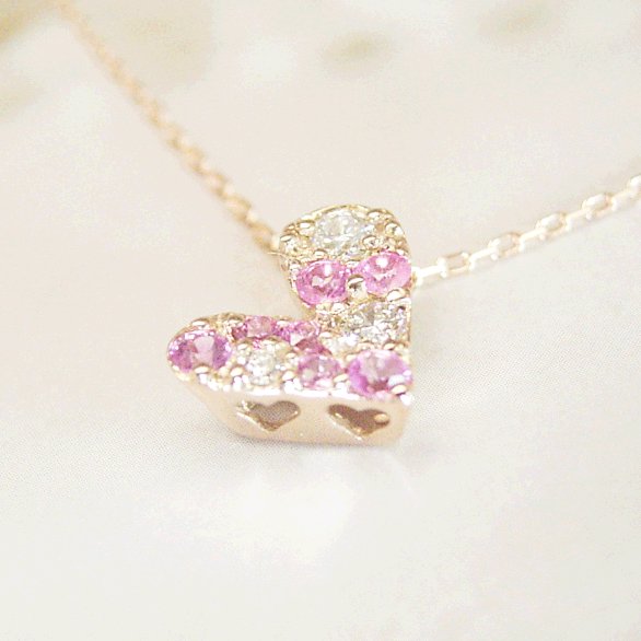 ネックレス 天然 ダイヤモンド 18k 18金 k18 ピンクゴールド ピンク サファイア ハート 品番MA-036　2営業日前後の発送予定_1