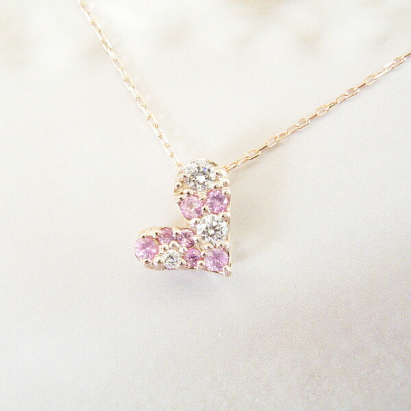 ネックレス 天然 ダイヤモンド 18k 18金 k18 ピンクゴールド ピンク サファイア ハート 品番MA-036　2営業日前後の発送予定_2