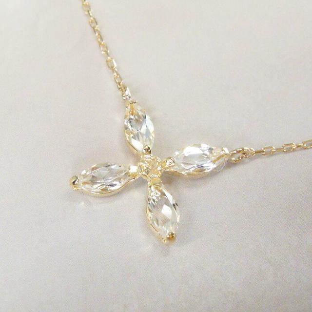 ネックレス k18 18金 ホワイトトパーズ 天然 ダイヤモンド 花 フラワー K18 ゴールド アクセサリー 品番ma-0225　2営業日前後の発送予定_1