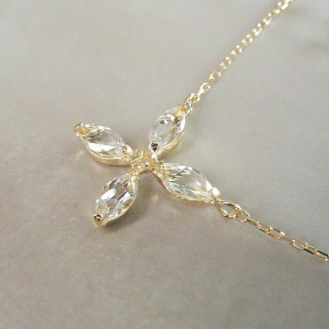 ネックレス k18 18金 ホワイトトパーズ 天然 ダイヤモンド 花 フラワー K18 ゴールド アクセサリー 品番ma-0225　2営業日前後の発送予定_2