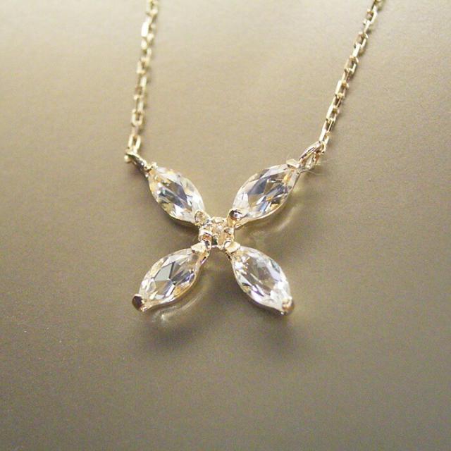 ネックレス k18 18金 ホワイトトパーズ 天然 ダイヤモンド 花 フラワー K18 ゴールド アクセサリー 品番ma-0225　2営業日前後の発送予定_4