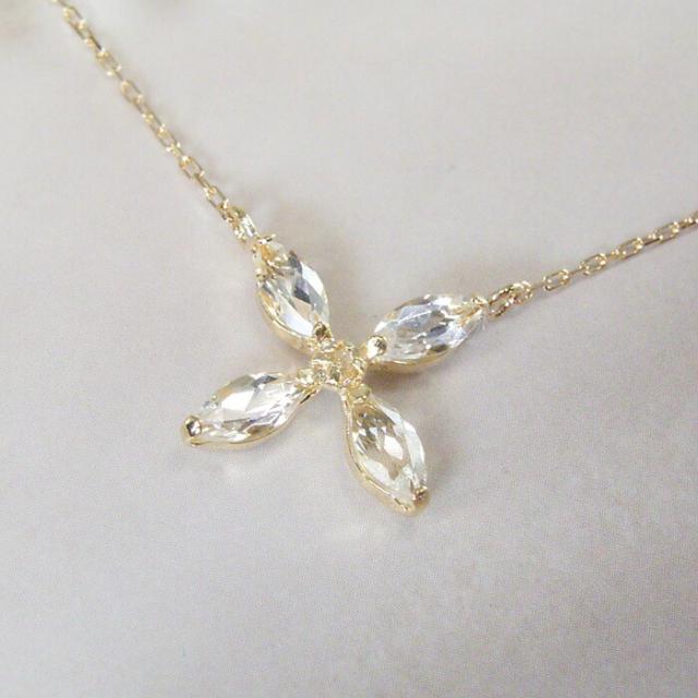 ネックレス k18 18金 ホワイトトパーズ 天然 ダイヤモンド 花 フラワー K18 ゴールド アクセサリー 品番ma-0225　2営業日前後の発送予定_10