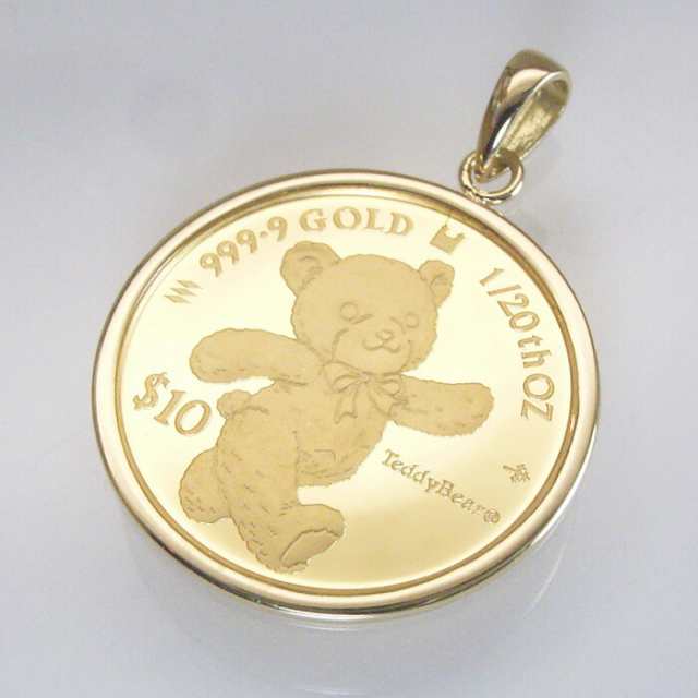 K24 純金 コイン ペンダント テディベア & チャールズ 1/20oz