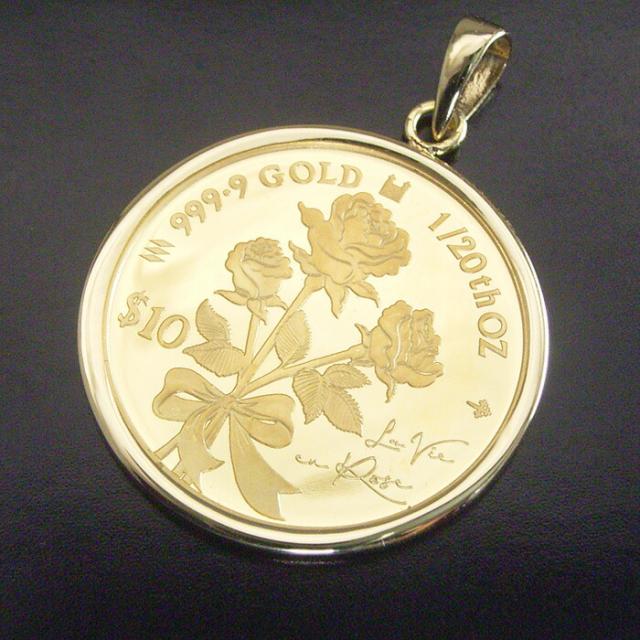 (T020602)K24 チャーム YG 薔薇モチーフ 24金 中空 トップ 2024年限定 純金 コインネックレス 金貨 24金 K24 1/20oz オンス