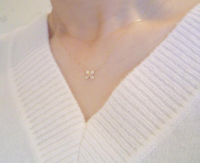 ネックレス k18 18金 ホワイトトパーズ 天然 ダイヤモンド 花 フラワー K18 ゴールド アクセサリー 品番ma-0225　2営業日前後の発送予定_7