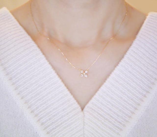 ネックレス k18 18金 ホワイトトパーズ 天然 ダイヤモンド 花 フラワー K18 ゴールド アクセサリー 品番ma-0225　2営業日前後の発送予定_8