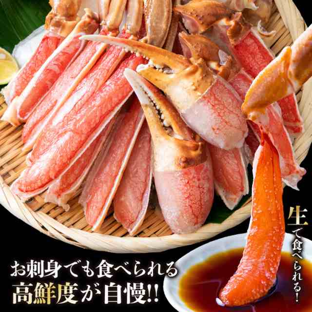 食の達人森源商店　PAY　メガ盛り　2kg越え（NET600gx3P）プレミアム会員送料無料　食品　生食可　ずわい蟹　生本ズワイガニ　カニ　マーケット　蟹　のし対応　の通販はau　au　PAY　マーケット－通販サイト　お刺身OK!　ズワイガニ