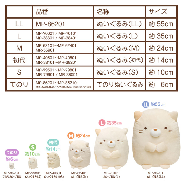 すみっコぐらし ぬいぐるみ (M) MP62101/MP62201/MP62301