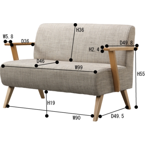 東谷 / モティ ソファ二人掛 (ナチュラル) (W111×D66×H72×SH40) (送料無料[北海道・沖縄送料別])の通販は