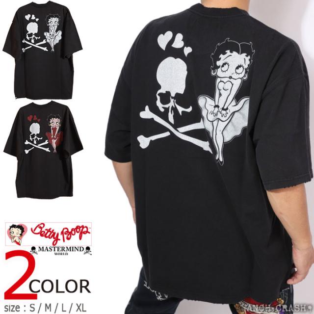 Betty Boop×MASTERMIND WORLD ダメージ加工 半袖Tシャツ  (MW25C15-TS203) 【送料無料】マスターマインドワールド ベティブープ ボクシーフィット オーバーサイズ