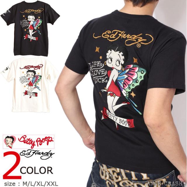 BETTY BOOP×Ed Hardy 半袖Tシャツ (BED-2504) 【送料無料】ベティブープ エドハーディー 刺繍