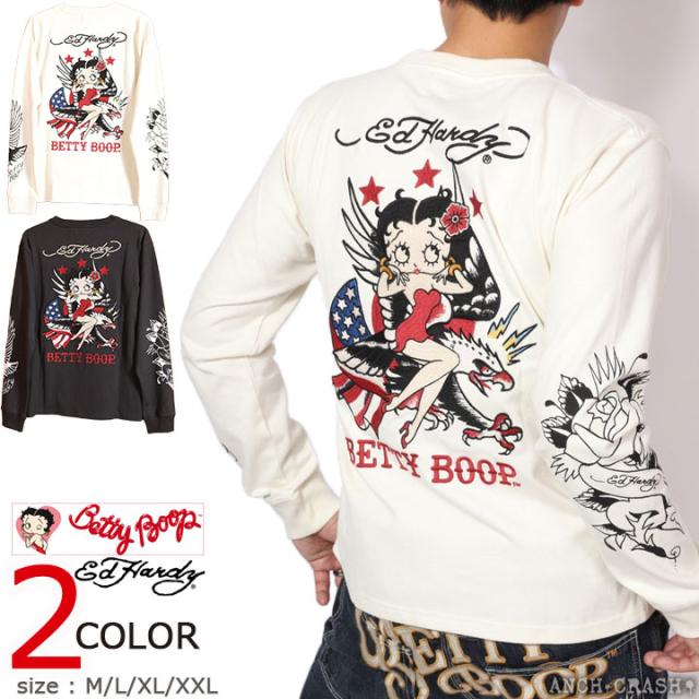 BETTY BOOP×Ed Hardy ロンTEE (BED-2508) 【送料無料】ベティブープ エドハーディー 刺繍 長袖Tシャツ
