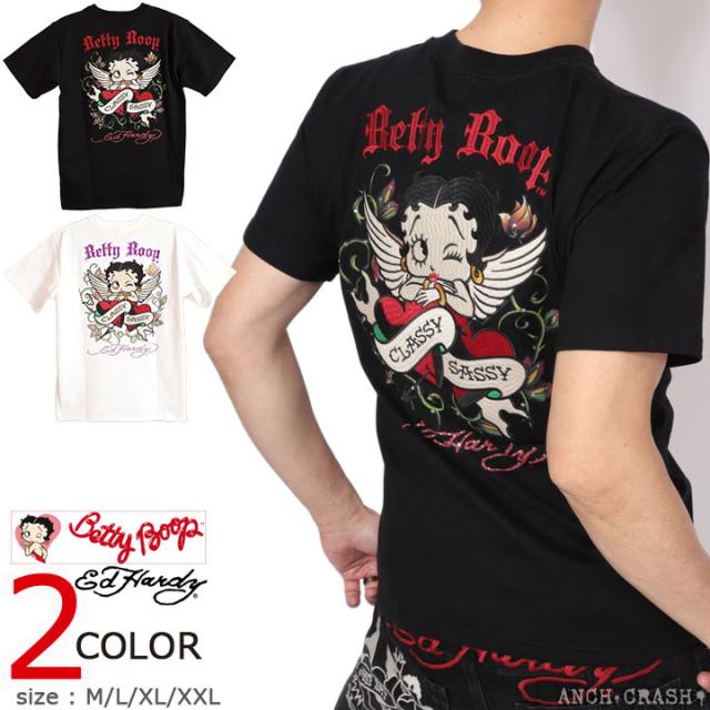 BETTY BOOP×Ed Hardy 半袖TEE (BED-2601) 【送料無料】ベティブープ エドハーディー 刺繍 ラインストーン