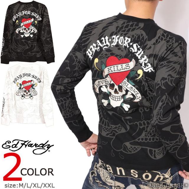 Ed Hardy エドハーディー RIB付きロンTEE (EDH-2404)【送料無料】長袖Tシャツ 刺繍