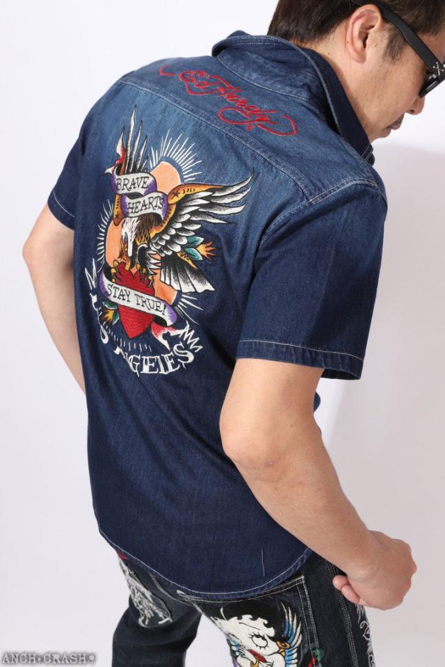 Ed Hardy エドハーディー 半袖 デニム/ツイル シャツ (EDH-2504