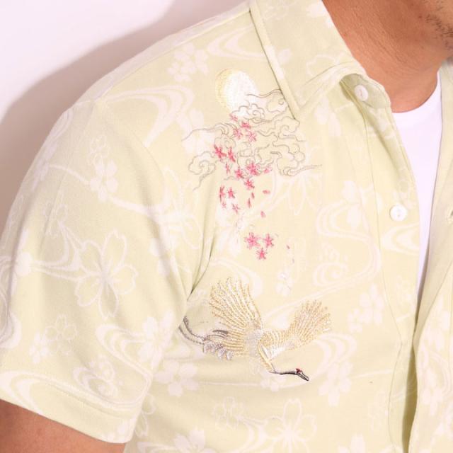 XLサイズのみラスト1点もってけ価格！在庫限りセール SALE 30%off 花旅楽団スクリプト 桜鶴刺繍 ジャガードコットン 和柄 半袖シャツ(SCS-601)SCRIPT ご奉仕品の為返品交換不可_4