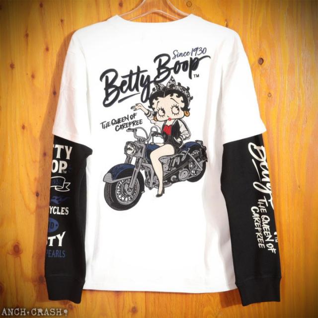 BETTY BOOP フェイク袖 ロンTEE (BBN-2512) 【送料無料】ベティブープ NEVERMIND 刺繍 フェイクレイヤード 長袖Tシャツ BETTY BOOP フェイク袖 ロンTEE (BBN-2512) 【送料無料】ベティブープ