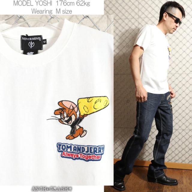 トムとジェリー 半袖Tシャツ (TJN-2622) 【送料無料】TOM AND JERRY NEVERMIND 刺繍 TEE_11