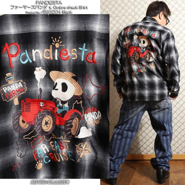 XXLサイズのみラスト1点もってけ価格！在庫限りセール SALE 30%off PANDIESTA ファーマーズパンダ オンブレチェックシャツ (595204) 【送料無料】パンディエスタ 刺繍 長袖 ご奉仕品の為返品交換不可