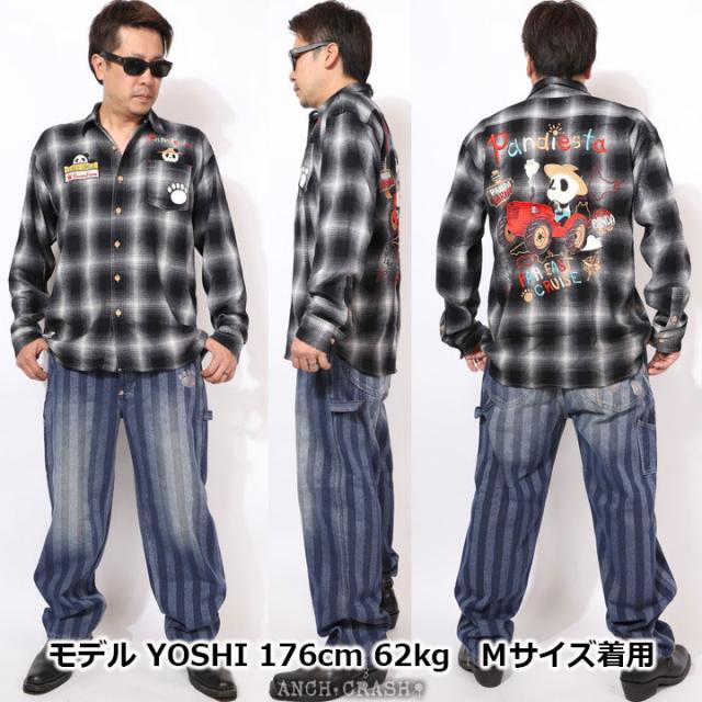 XXLサイズのみラスト1点もってけ価格！在庫限りセール SALE 30%off PANDIESTA ファーマーズパンダ オンブレチェックシャツ (595204) 【送料無料】パンディエスタ 刺繍 長袖 ご奉仕品の為返品交換不可
