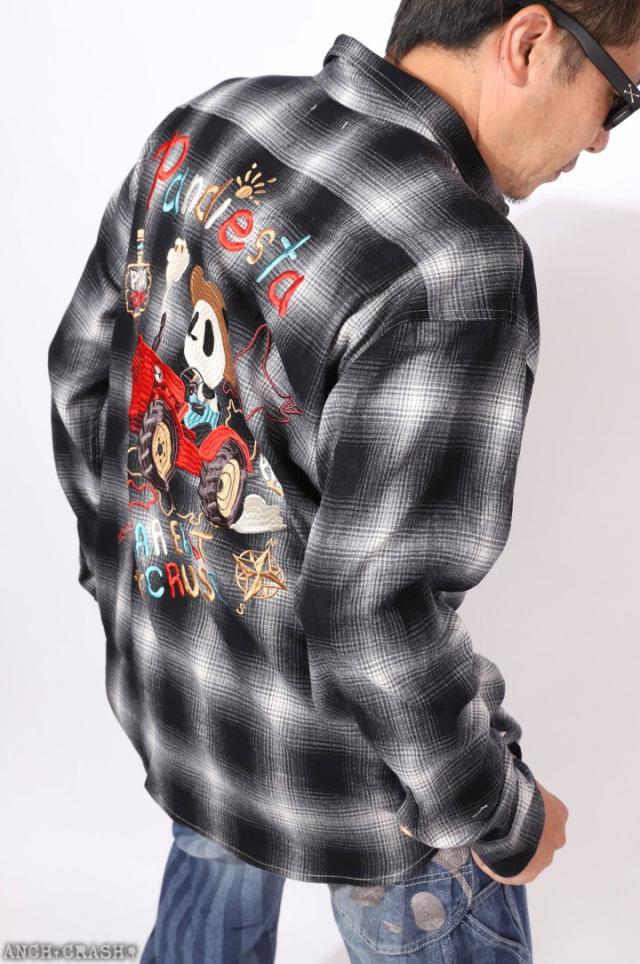 XXLサイズのみラスト1点もってけ価格！在庫限りセール SALE 30%off PANDIESTA ファーマーズパンダ オンブレチェックシャツ (595204) 【送料無料】パンディエスタ 刺繍 長袖 ご奉仕品の為返品交換不可