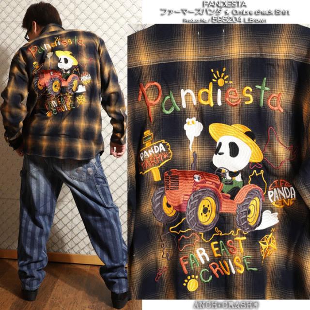 XXLサイズのみラスト1点もってけ価格！在庫限りセール SALE 30%off PANDIESTA ファーマーズパンダ オンブレチェックシャツ (595204) 【送料無料】パンディエスタ 刺繍 長袖 ご奉仕品の為返品交換不可
