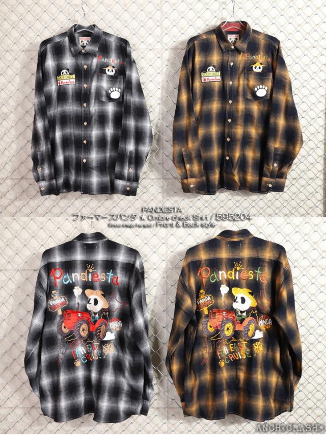 XXLサイズのみラスト1点もってけ価格！在庫限りセール SALE 30%off PANDIESTA ファーマーズパンダ オンブレチェックシャツ (595204) 【送料無料】パンディエスタ 刺繍 長袖 ご奉仕品の為返品交換不可