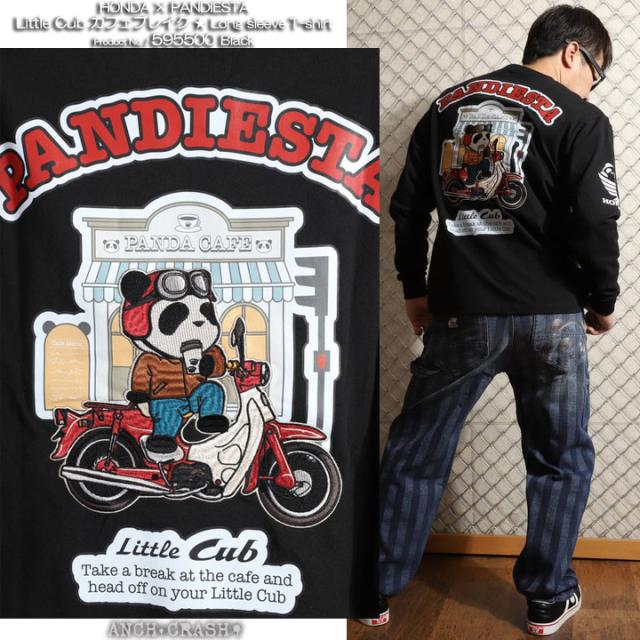 HONDA×PANDIESTA Little Cub カフェブレイク ロンTEE (595500) 【送料無料】パンディエスタ ホンダ 長袖Tシャツ 刺繍
