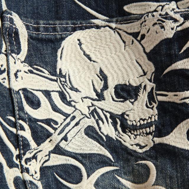 VANSON トライバルスカル 刺繍 デニムパンツ(SP-B-26)バンソン USED