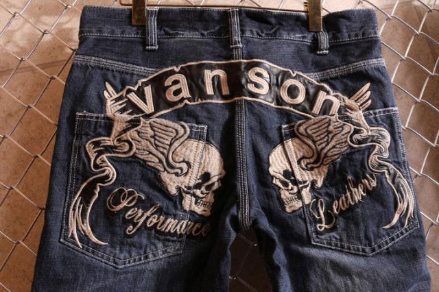 VANSON(バンソン)☆ウィングスカル&USED加工デニム(SP-B-7)刺繍