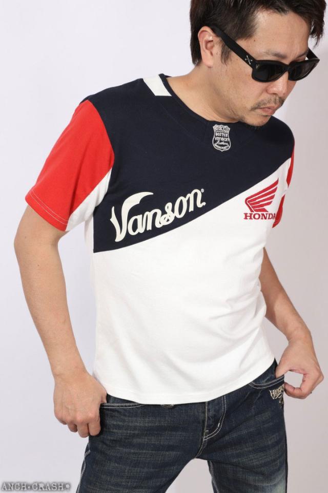 VANSON HONDA 半袖TEE (HRV-2507) 【送料無料】バンソン ホンダ 半袖Tシャツ 刺繍 ワッペン_2
