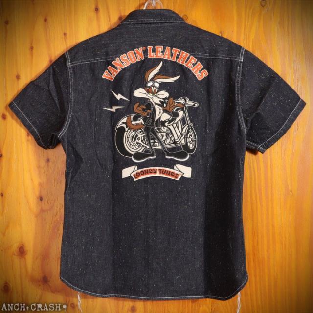 VANSON ルーニー・テューンズ コラボ ネップデニム半袖シャツ (LTV-2507) 【送料無料】バンソン LOONEY TUNES 刺繍 VANSON ルーニー・テューンズ コラボ ネップデニム半袖シャツ (LTV