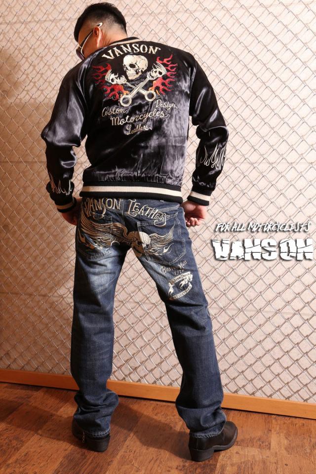 良品】VANSON バンソン リバーシブル スカジャ 髑髏 ドクロ 刺繍