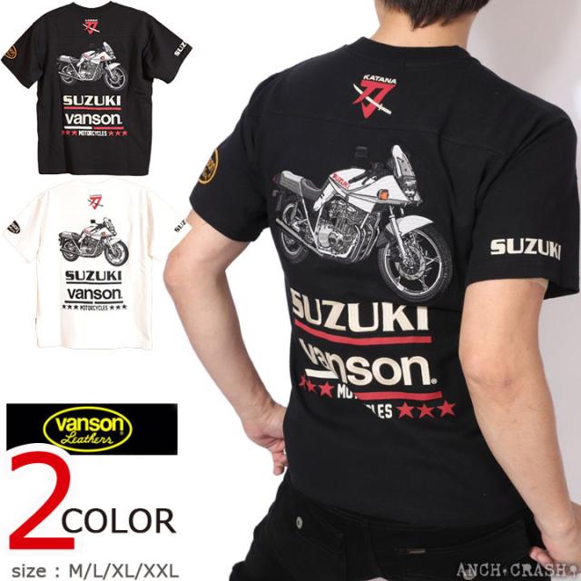 VANSON SUZUKI KATANA 半袖TEE (SMV-2502) 【送料無料】半袖Tシャツ バンソン スズキ 刺繍 ワッペン