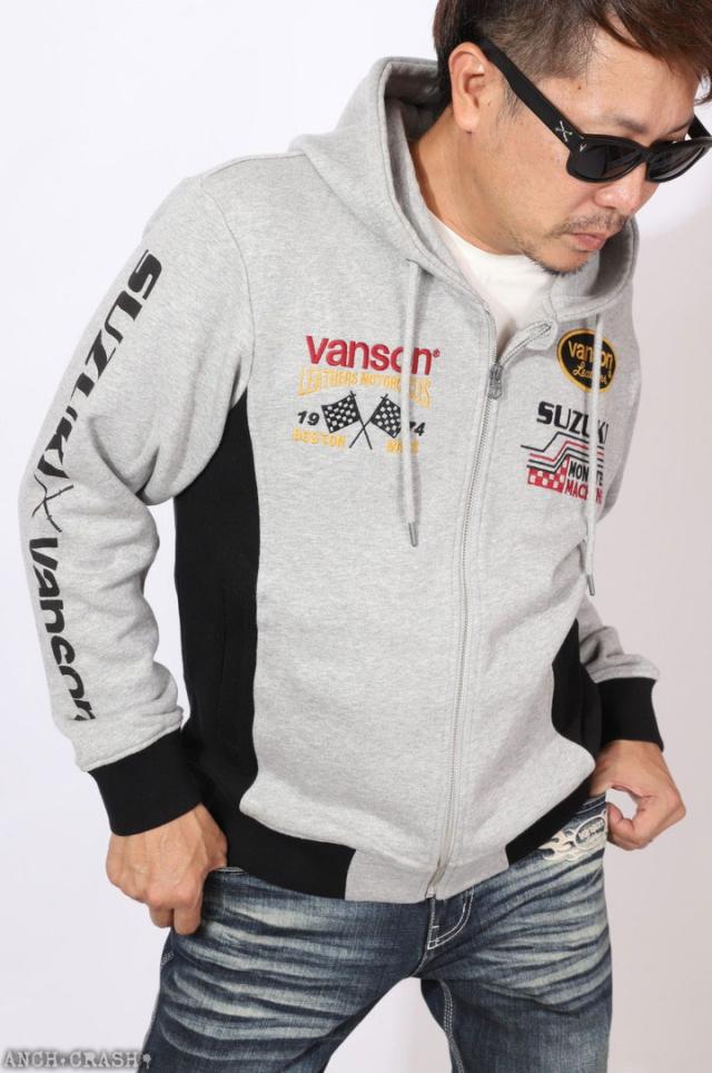 VANSON SUZUKI KATANA フルZIP パーカー (SMV-2505) 【送料無料】バンソン スズキ 刺繍 ワッペン_1