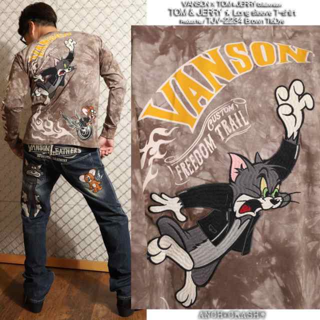 VANSON トムとジェリー コラボ ロンT(TJV-2234)バンソン TOM AND JERRY ベア天 刺繍 長袖Tシャツ｜au PAY  マーケット