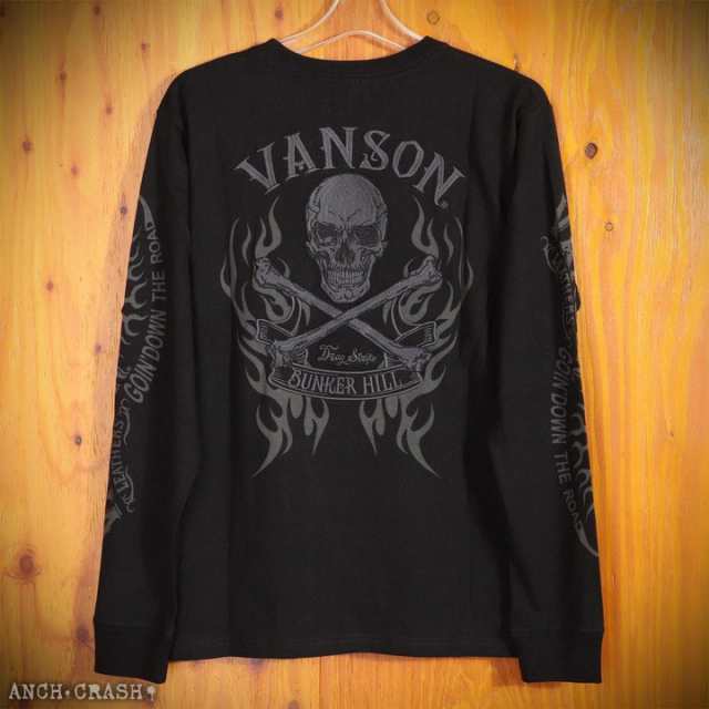 店内全品p5倍!4/25pm23:59迄】VANSON バンソン スカル×ボーン ロンT