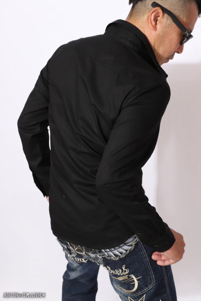 VANSON バンソン クロスボーン ワンポイント刺繍 ツイルシャツ(NVSL