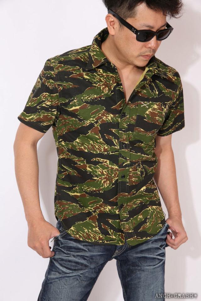 VANSON バンソン ワンポイント刺繍 ツイル 半袖シャツ(NVSS-807)クロスボーン_1