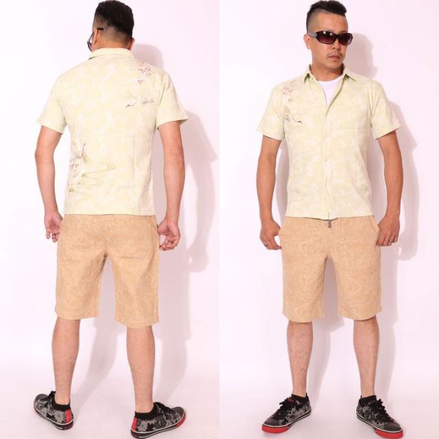 XLサイズのみラスト1点もってけ価格！在庫限りセール SALE 30%off 花旅楽団スクリプト 桜鶴刺繍 ジャガードコットン 和柄 半袖シャツ(SCS-601)SCRIPT ご奉仕品の為返品交換不可