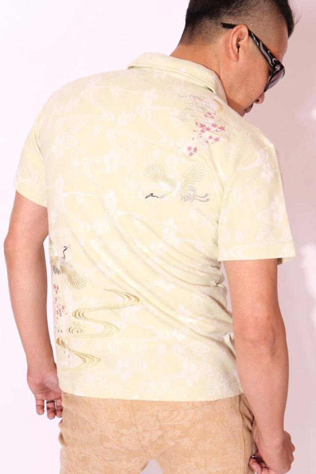 XLサイズのみラスト1点もってけ価格！在庫限りセール SALE 30%off 花旅楽団スクリプト 桜鶴刺繍 ジャガードコットン 和柄 半袖シャツ(SCS-601)SCRIPT ご奉仕品の為返品交換不可