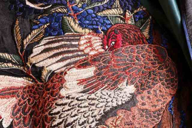 花旅楽団SCRIPT 鶏と紫陽花 刺繍 和柄スカジャン(SSJ-018)スーベニア