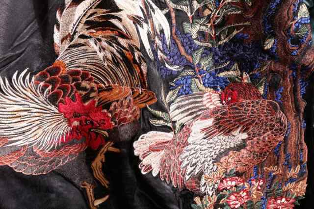 花旅楽団SCRIPT 鶏と紫陽花 刺繍 和柄スカジャン(SSJ-018)スーベニア