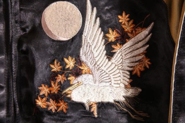 花旅楽団SCRIPT 紅葉と鷺 刺繍 和柄スカジャン(SSJ-512)ブラック